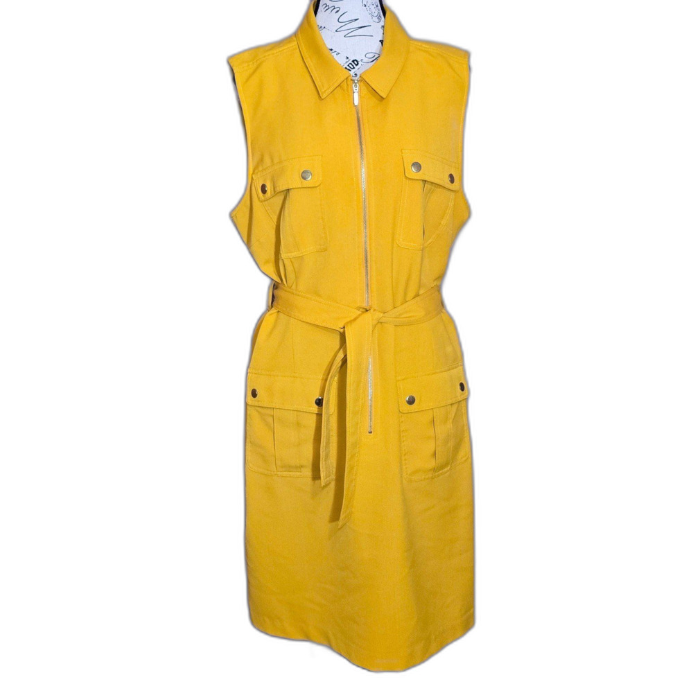 Sharagano zipper belted yellow casual buisness shirt dress. Size 16